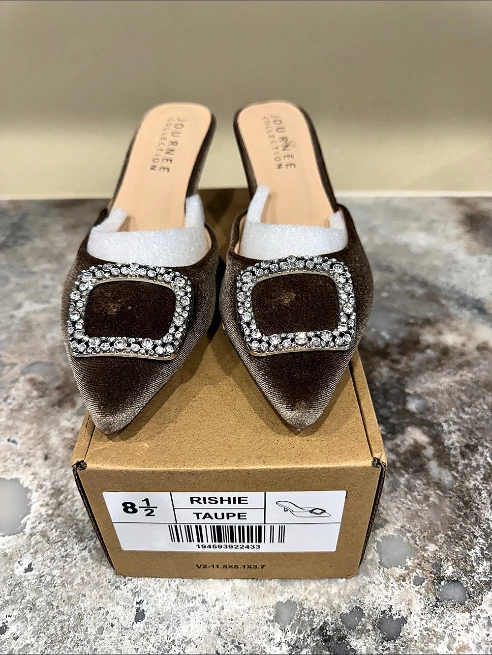 Journee Collection Jeweled Pointed-Toe Mules in Brown US 8.5 New
